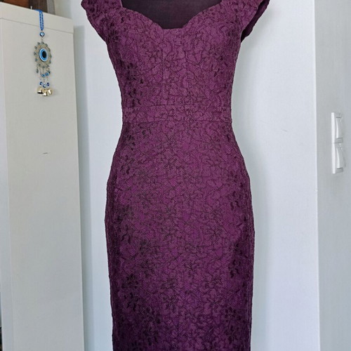 Diane von Furstenberg elastic lace dress purple like new XS/S