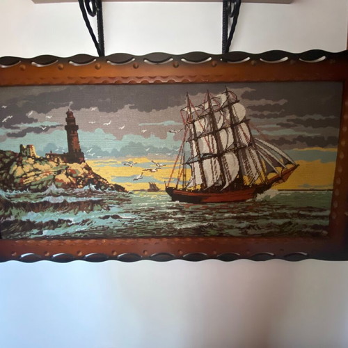 Vintage Handcrafted Embroidered Nautical Wall Art Used