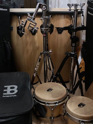 Toca Traditional Series Bongos like new with Meinl case and Gibraltar stand