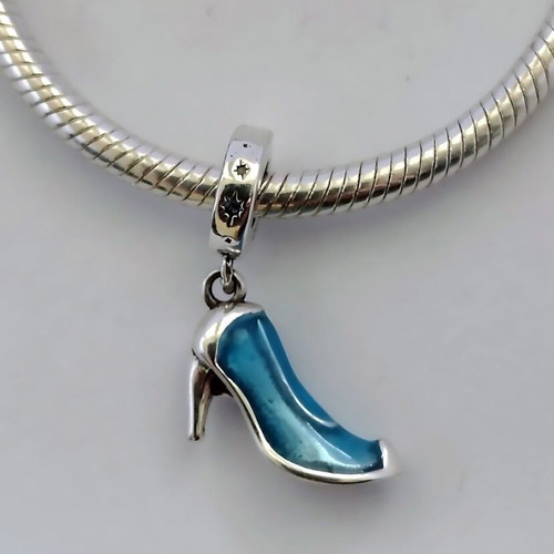 Charm Glass Cinderella Shoe Silver S925 New