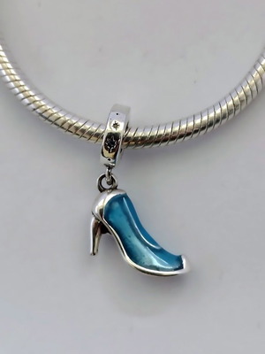 Charm γυάλινο γοβάκι Σταχτοπούτας από ασήμι S925 καινούργιο