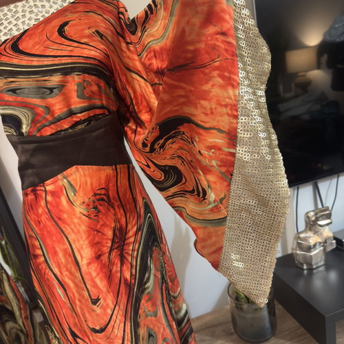 Mischalis Silk Gown One Shoulder Abstract Marble Print Size L Like New