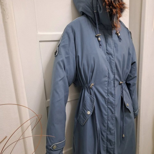 Parka jacket new with removable artificial fur lining blue