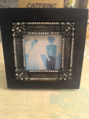 Decorative black photo frame with strass and vintage details like new