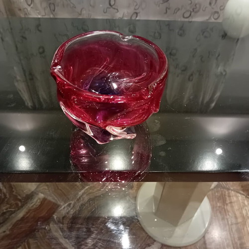 Bohemian Crystal Ashtray used, handmade vintage 1960 Chřibská Sklárna