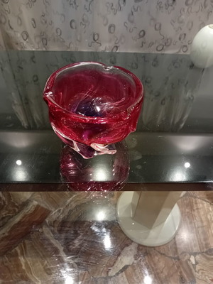 Bohemian Crystal Ashtray used, handmade vintage 1960 Chřibská Sklárna