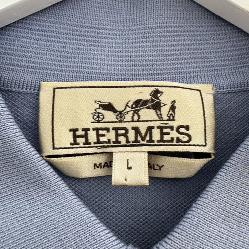 Hermes H Embroidered Buttoned Polo Shirt L Like New Turquoise