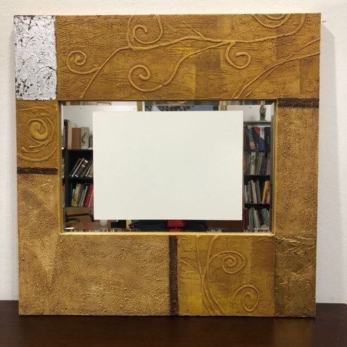Pop art mirror like new, wooden 80x80 cm with handmade finish