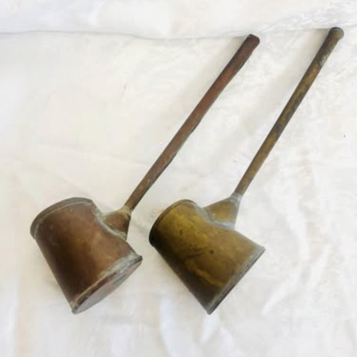 Cypriot Brass Briki for Ouzaki Coffee Used, Set of 2