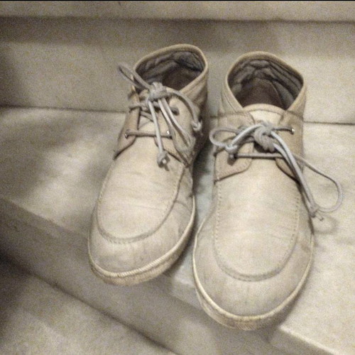 Vintage Italian Leather Moccasins size 43 used, white-gray