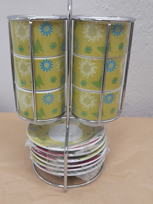Porcelain Coffee Cups Set 6 Pieces 110cc with Metal Stand new