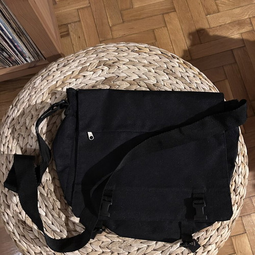 Black shoulder messenger bag with strap