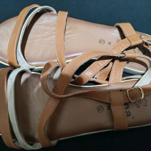 Sandals used with leather super comfort insole, size 37, beige and silver straps