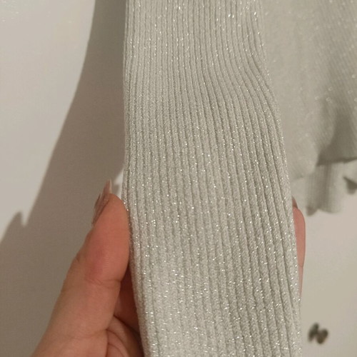Women's knitted white blouse with metallic thread like new, size L
