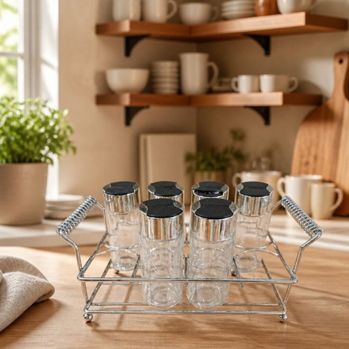 Spice jars set of 6 with metal holder used