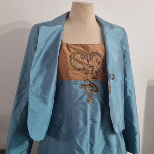 Anna Riska silk dress and jacket like new, turquoise and gold