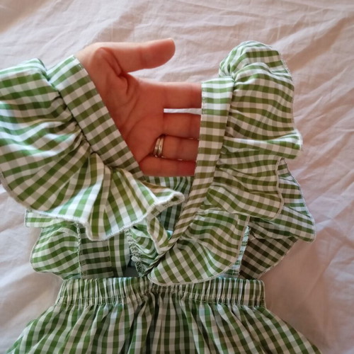 Checked dress for girls, new, ages 3-4, white and green