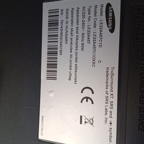 Samsung 22" TV used, defective for repair or spare parts