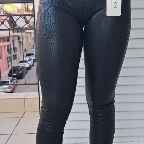 Black women's leggings XS/S with croco effect, vintage-inspired