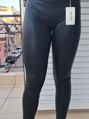 Black women's leggings XS/S with croco effect, vintage-inspired