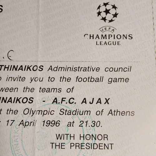 Collectible VIP Champions League ticket Panathinaikos 1996 like new