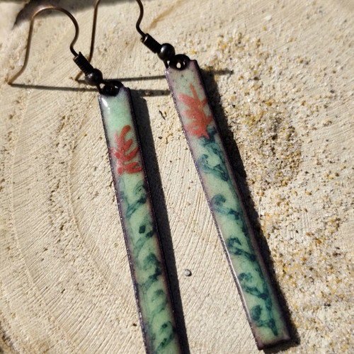 Handmade green enameled earrings new
