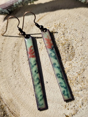 Handmade green enameled earrings new