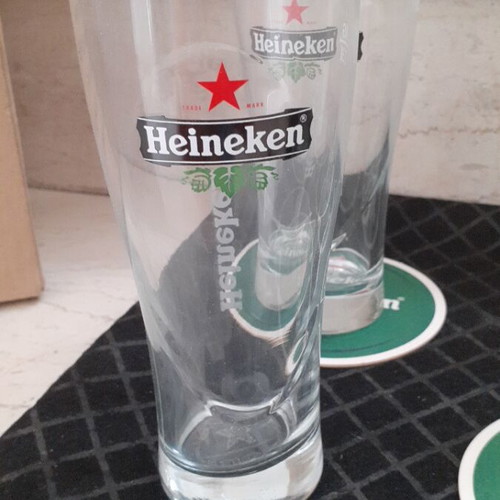 Heineken beer glass set with coasters new, 6 pieces, 300 ml