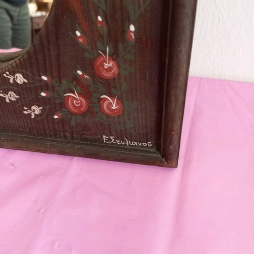 Wooden handmade mirror used with signature and painting 35x25 cm
