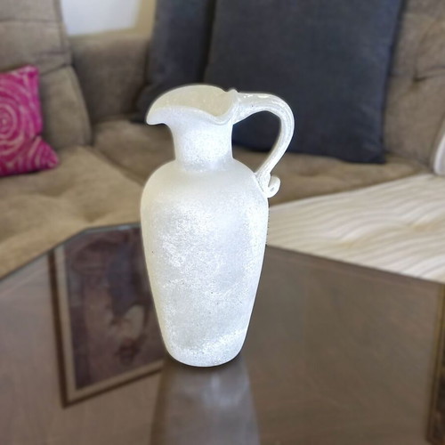 Glass frosted white pitcher with amphora design, like new