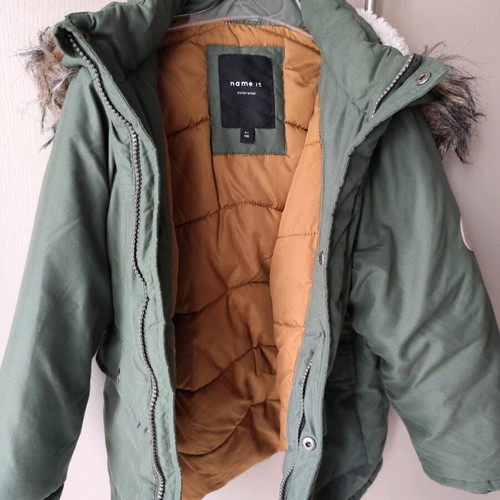 Name It winter jacket with lining and detachable hood for boy like new, size 6, green