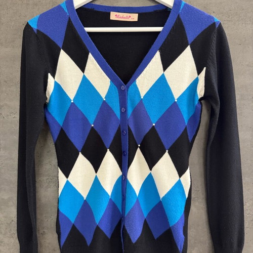 Women's knitted cardigan like new with argyle pattern, size S/M