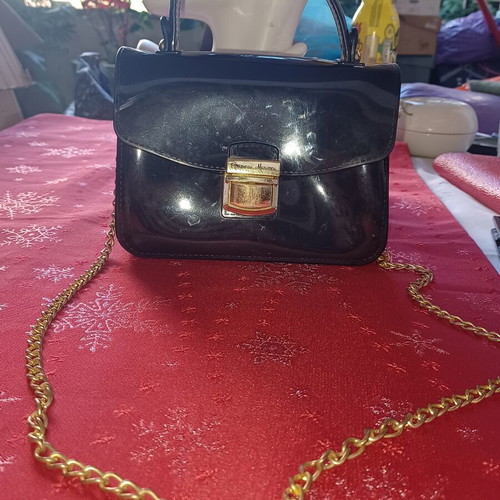 Original Marines Black Patent Leather Handbag like new with Gold Chain