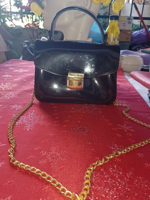 Original Marines Black Patent Leather Handbag like new with Gold Chain