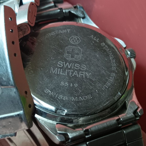 Swiss Military watch used, men's, silver, battery replacement needed