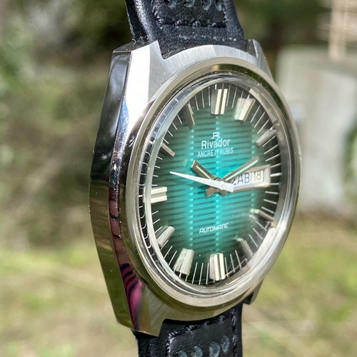 Rivador Vintage automatic watch new, green dial, stainless steel
