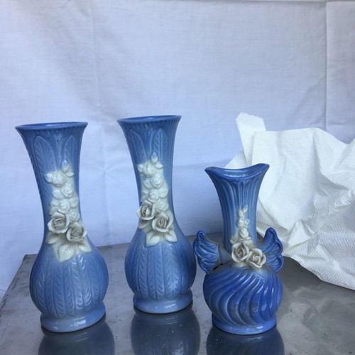 Set of 8 small ceramic vases used with cracks