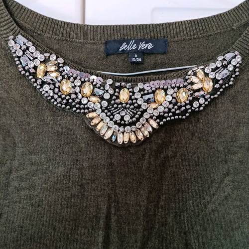 Belle Vere long blouse khaki like new with embroidery