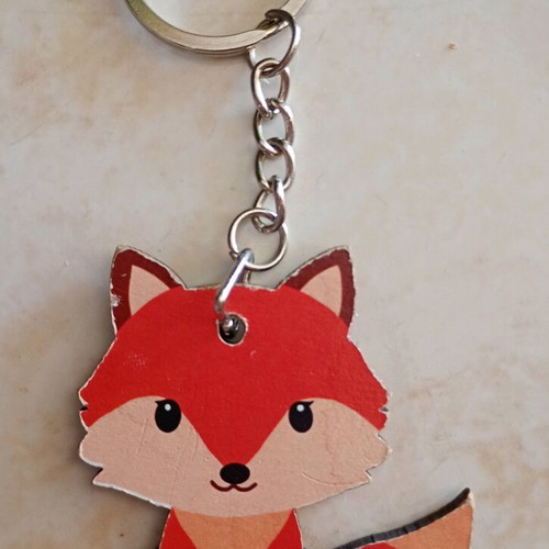 Wooden fox keychain like new