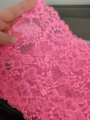 Lace fabric like new, strip 17cm width, 2 meters, pink