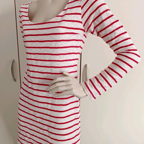 Stradivarius Spring Mini Dress With Long Sleeves In White And Red Like New