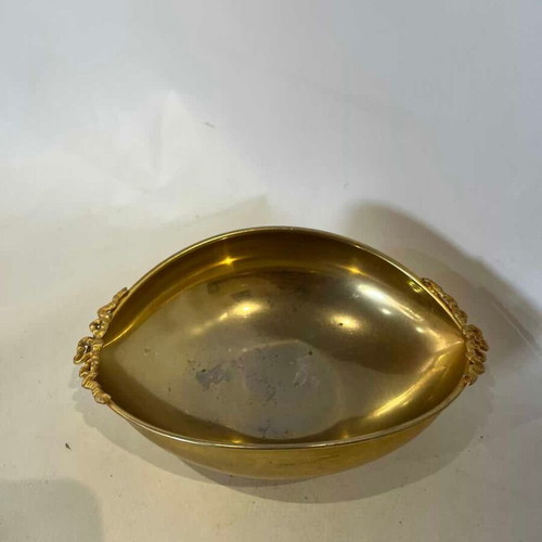 Vintage brass fondue pot with embossed handles 5.5x19x13