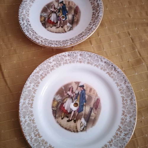 Two-tier English porcelain serving platter with gold floral trim