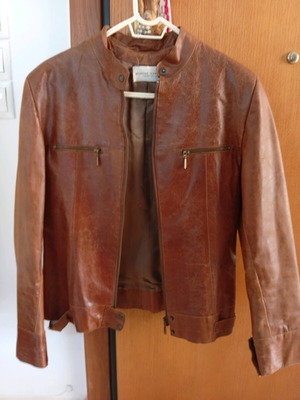 Morgan leather biker jacket used, tan, size S