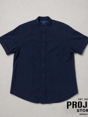 Zara short sleeve shirt, mandarin collar, blue, slim fit