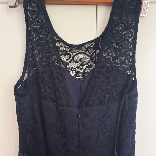 Evening lace dress blue asymmetric, like new, size XS