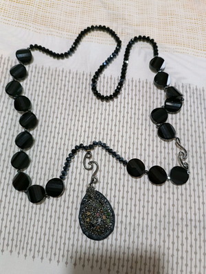 Long necklace with hematite stone handmade like new, black