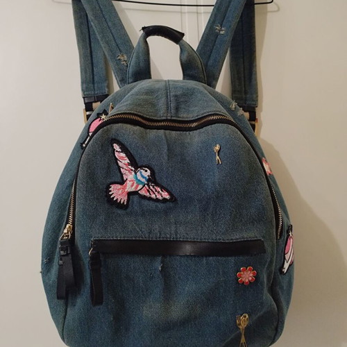 Zara denim backpack like new with patches blue and beige