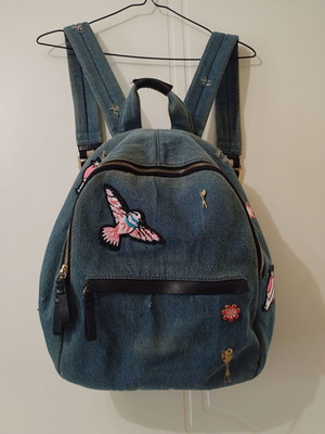 Zara denim backpack like new with patches blue and beige