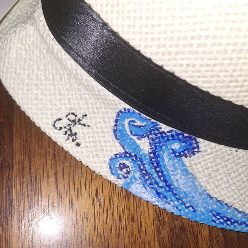 Handmade summer hat new, white and blue, size 54